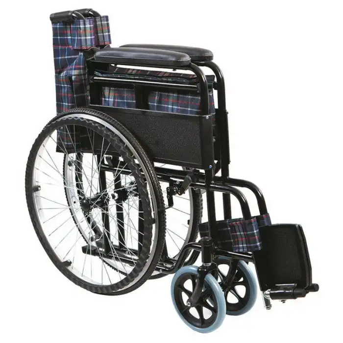 Golfi Standart Tekerlekli Sandalye | Ekose Kumaş Döşeme, Katlanabilir Yapı, Çelik Gövde G100Y