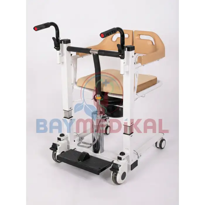 Hidrolikli Klozetli Transfer Sandalyesi | Manuel, Ayak Pedallı, Katlanabilir Tasarım Kare Şaşe