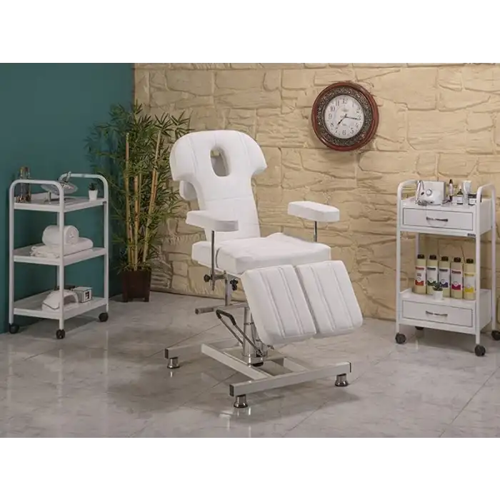 Hisar-3 Hidrolikli Koltuk Klasik Beyaz | Yükseklik Ayarlı, Sedye Pozisyonlu 2405