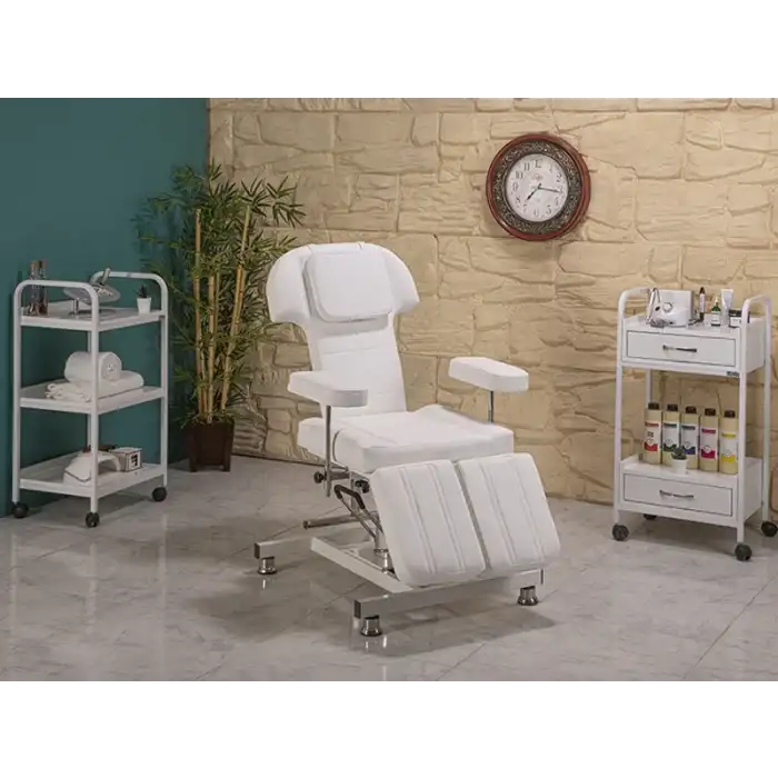 Hisar-3 Hidrolikli Koltuk Klasik Beyaz | Yükseklik Ayarlı, Sedye Pozisyonlu 2405