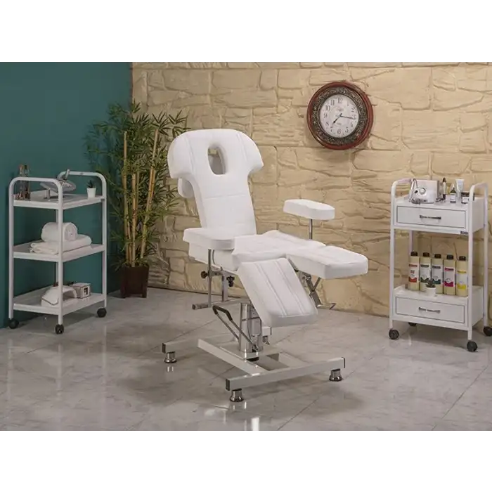 Hisar-3 Hidrolikli Koltuk Klasik Beyaz | Yükseklik Ayarlı, Sedye Pozisyonlu 2405