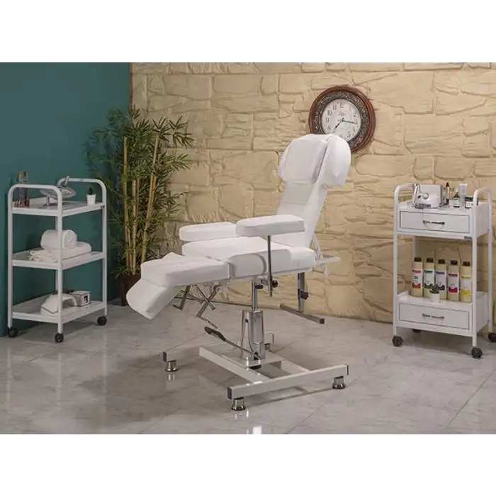 Hisar-3 Hidrolikli Koltuk Klasik Beyaz | Yükseklik Ayarlı, Sedye Pozisyonlu 2405