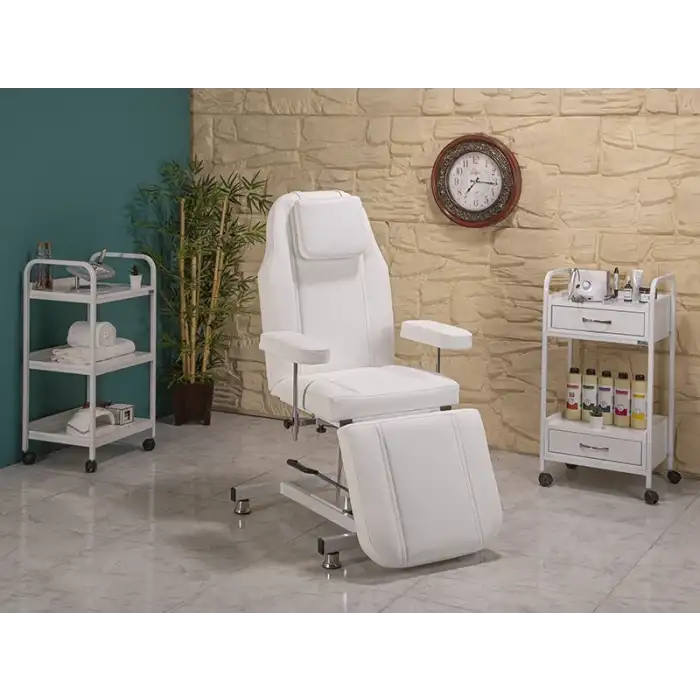 Hisar Hidrolikli Koltuk Klasik Beyaz | Yükseklik Ayarlı, Sedye Pozisyonlu 2401