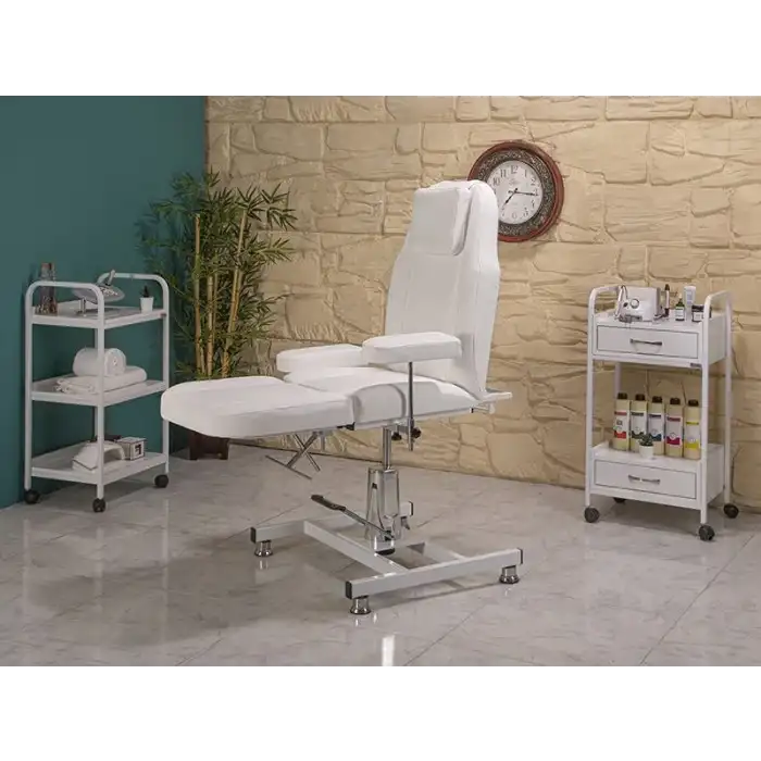 Hisar Hidrolikli Koltuk Klasik Beyaz | Yükseklik Ayarlı, Sedye Pozisyonlu 2401