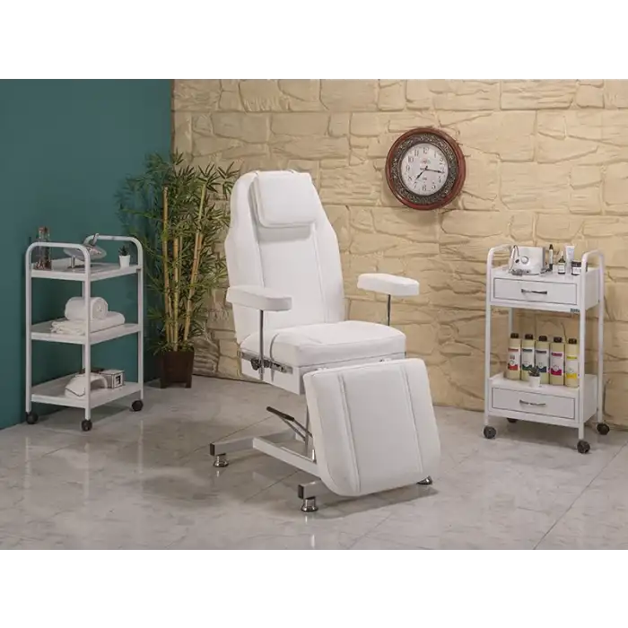 Hisar-2 Hidrolikli Koltuk Klasik Beyaz | Yükseklik Ayarlı, Sedye Pozisyonlu 2403