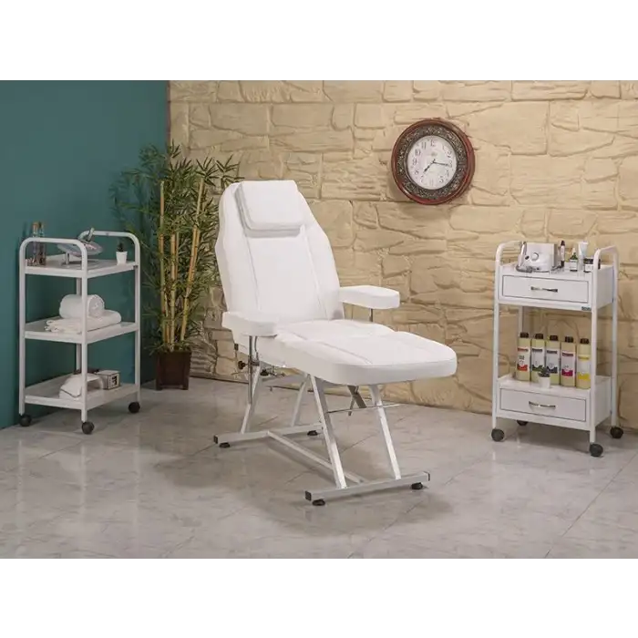 Koza Sırt ve Ayak Kısmı Hareketli Koltuk Beyaz | Sedye Pozisyonlu, Vinlex Döşemeli 2101