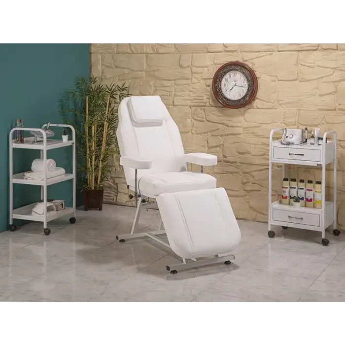 Koza Sırt ve Ayak Kısmı Hareketli Koltuk Beyaz | Sedye Pozisyonlu, Vinlex Döşemeli 2101