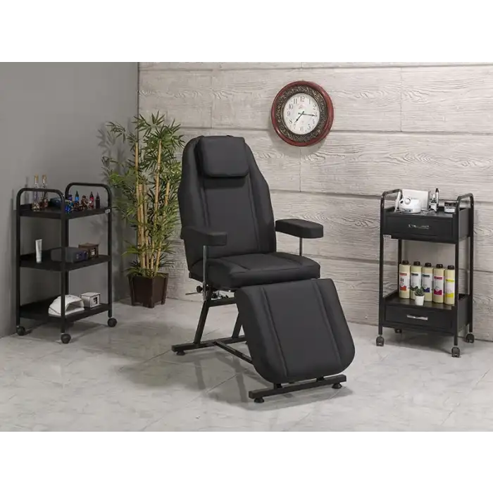 Koza Sırt ve Ayak Kısmı Hareketli Koltuk Siyah| Sedye Pozisyonlu, Vinlex Döşemeli 2102