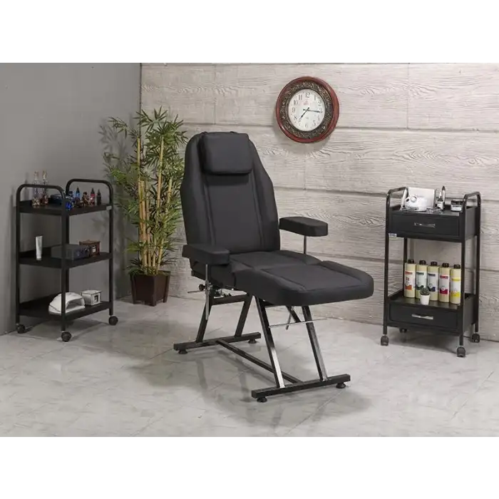 Koza Sırt ve Ayak Kısmı Hareketli Koltuk Siyah| Sedye Pozisyonlu, Vinlex Döşemeli 2102