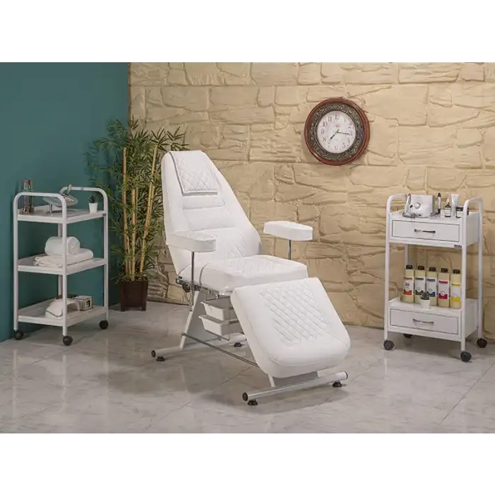 Montana Sırt ve Ayak Kısmı Hareketli Bakım Koltuğu Beyaz | Vinlex Döşemeli Ergonomik 2301