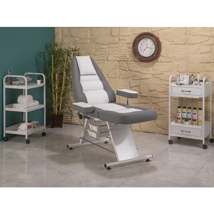 Montana Sırt ve Ayak Kısmı Hareketli Bakım Koltuğu Gri - Beyaz | Vinlex Döşemeli Ergonomik 2304