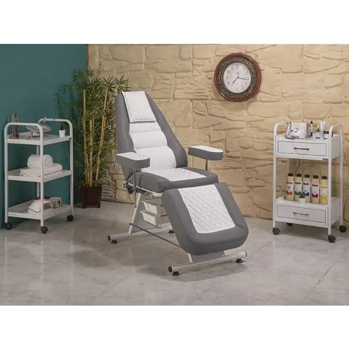 Montana Sırt ve Ayak Kısmı Hareketli Bakım Koltuğu Gri - Beyaz | Vinlex Döşemeli Ergonomik 2304