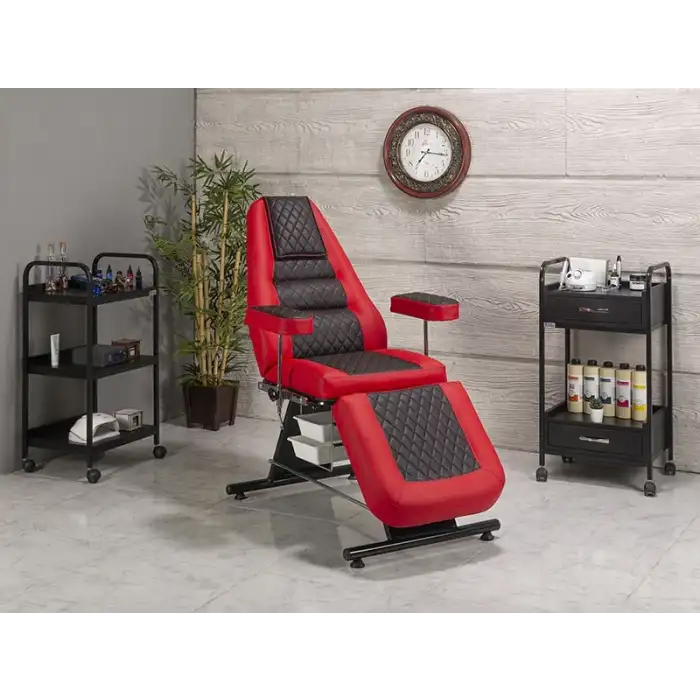 Montana Sırt ve Ayak Kısmı Hareketli Bakım Koltuğu Kırmızı - Siyah | Vinlex Döşemeli Ergonomik 2306