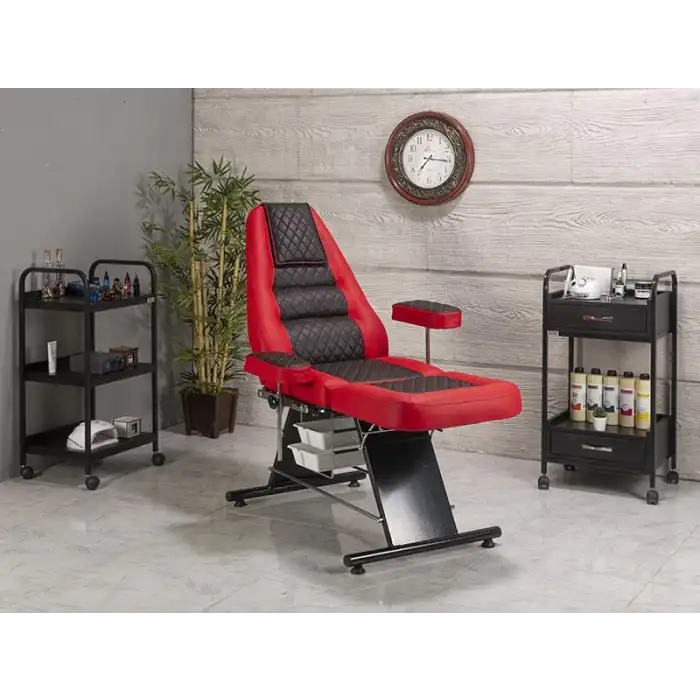 Montana Sırt ve Ayak Kısmı Hareketli Bakım Koltuğu Kırmızı - Siyah | Vinlex Döşemeli Ergonomik 2306