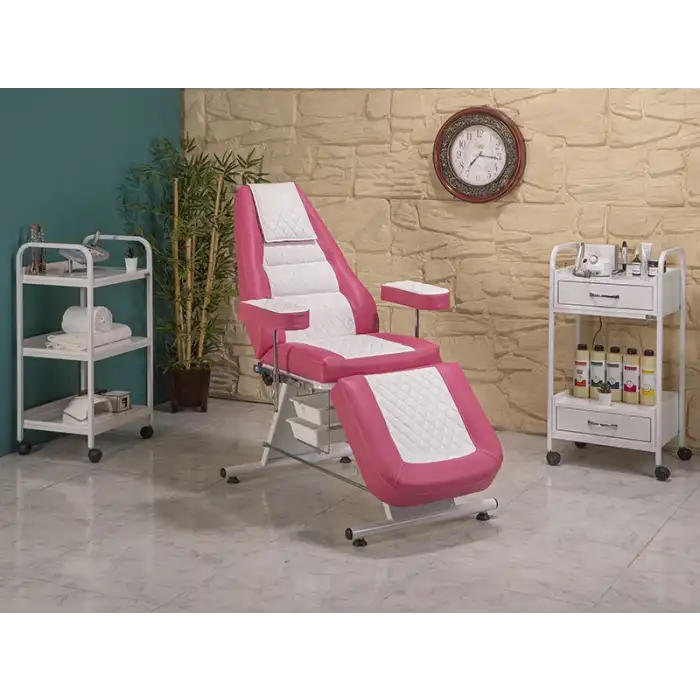 Montana Sırt ve Ayak Kısmı Hareketli Bakım Koltuğu Pembe - Beyaz | Vinlex Döşemeli Ergonomik 2303