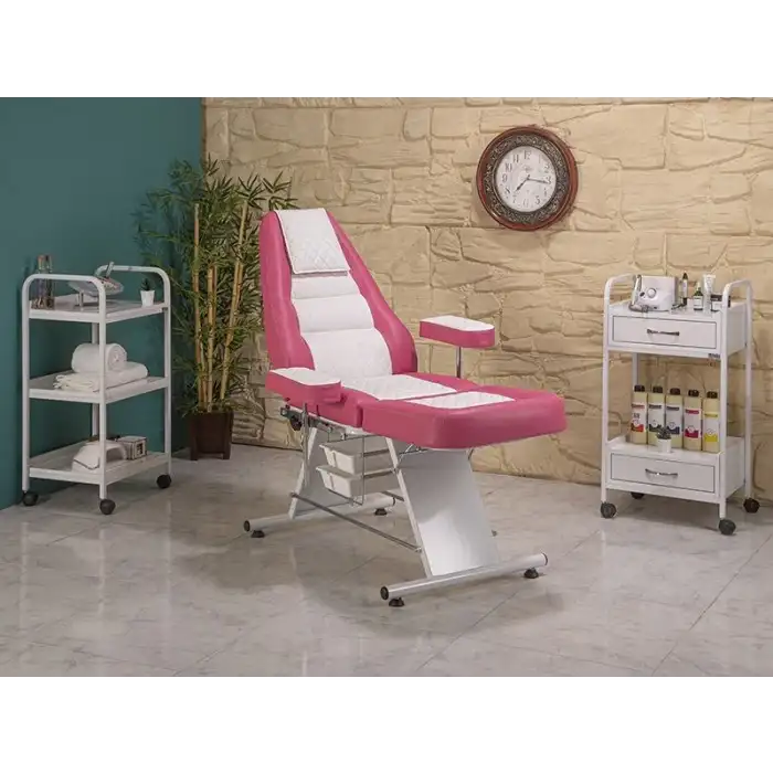 Montana Sırt ve Ayak Kısmı Hareketli Bakım Koltuğu Pembe - Beyaz | Vinlex Döşemeli Ergonomik 2303