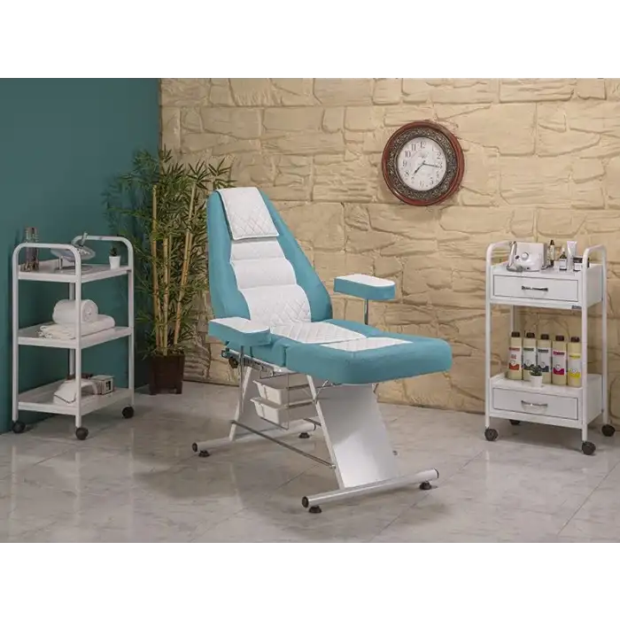 Montana Sırt ve Ayak Kısmı Hareketli Bakım Koltuğu Turkuaz - Beyaz | Vinlex Döşemeli Ergonomik 2302