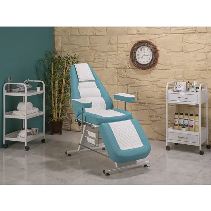 Montana Sırt ve Ayak Kısmı Hareketli Bakım Koltuğu Turkuaz - Beyaz | Vinlex Döşemeli Ergonomik 2302