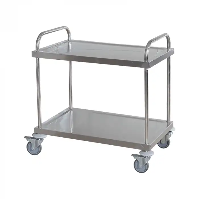 Paslanmaz Çelik Malzeme Arabası | 2 Katlı, Antistatik ABS Tekerlekli, İtme Kollu Taşıma Arabası E-261