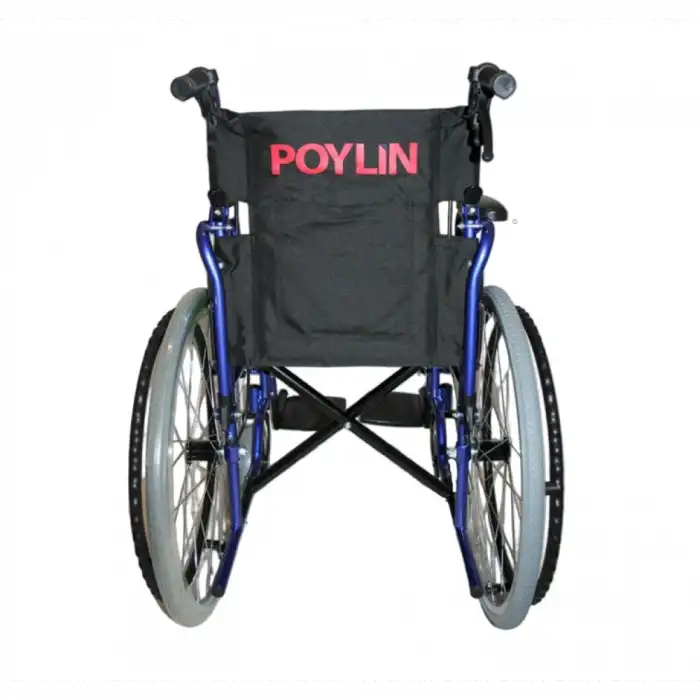 Poylin Özellikli Standart Manuel Tekerlekli Sandalye | Katlanabilir Sırtlı Çelik Şase, Refakatçi Frenli, Antibakteriyel Döşemeli P110