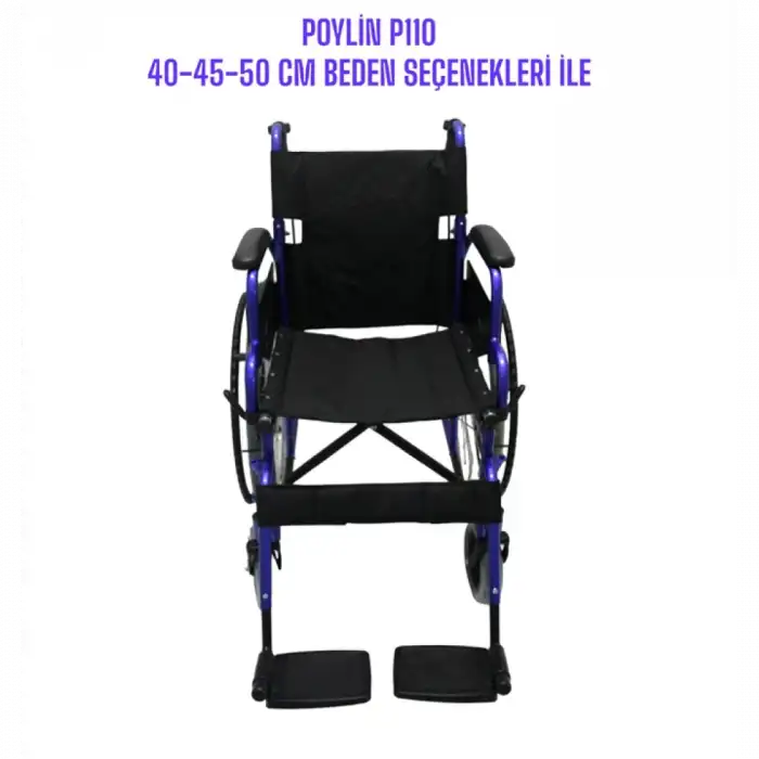 Poylin Özellikli Standart Manuel Tekerlekli Sandalye | Katlanabilir Sırtlı Çelik Şase, Refakatçi Frenli, Antibakteriyel Döşemeli P110