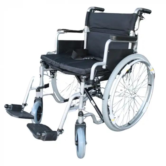 Poylin Refakatçi Frenli Manuel Tekerlekli Sandalye | Katlanabilir Çelik Şase, 50 cm Oturma Genişliği, Antibakteriyel Döşemeli P120