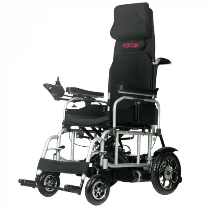Poylin P200 Katlanabilir Akülü Tekerlekli Sandalye | Sırt Yatar ve Ayak Kalkar Özellikli, Çelik Gövde, 150 kg Taşıma Kapasiteli