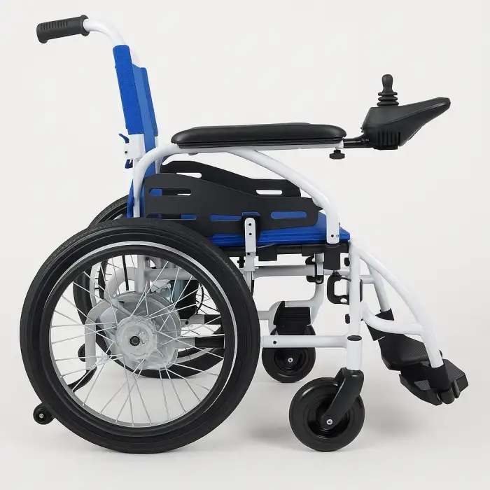 Poylin P200C Katlanabilir Çocuk Akülü Tekerlekli Sandalye Mavi | Katlanabilir Çelik Gövde, Elektromanyetik Fren, 120 kg Kapasite