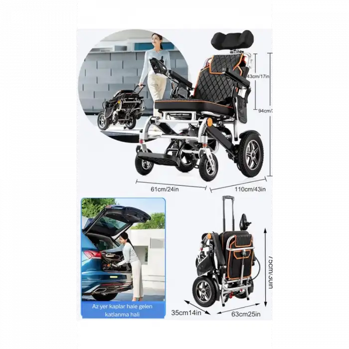 Poylin Akülü Tekerlekli Sandalye | Katlanabilir Alüminyum Şase, Sırt Yatırmalı P206