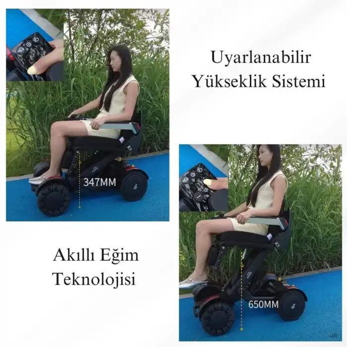 Poylin Akıllı Tekerlekli Sandalye | Eğim Dengelemeli, Koltuk Yüksekliği Ayarlanabilir, Katlanabilir Tasarım P213 XSTO M4