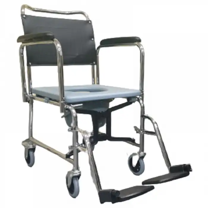 Poylin Banyo Tuvalet Sandalyesi | Katlanabilir Çelik Şase, Anti Bakteriyel Döşeme, Hareketli Kolçaklı P689