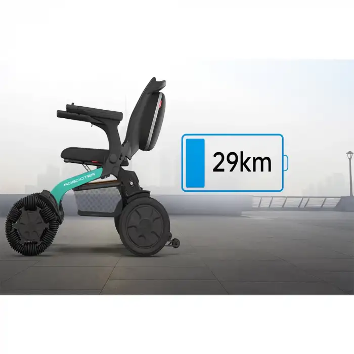 Robooter Akülü Tekerlekli Sandalye Yeşil | Hafif Alüminyum Gövde, Fırçasız Motor ve 25 km Menzilli Ergonomik Sürüş Desteği E40-20