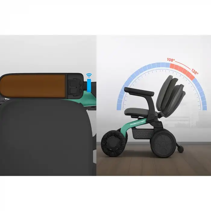 Robooter Akülü Tekerlekli Sandalye Yeşil | Hafif Alüminyum Gövde, Fırçasız Motor ve 25 km Menzilli Ergonomik Sürüş Desteği E40-20