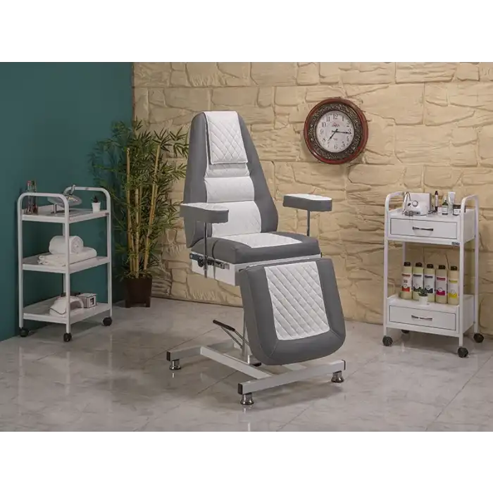Royal-3 Sırt ve Ayak Kısmı Hareketli Koltuk Gri - Beyaz | Ekstra Yükseklik ve Dayanıklı 2434