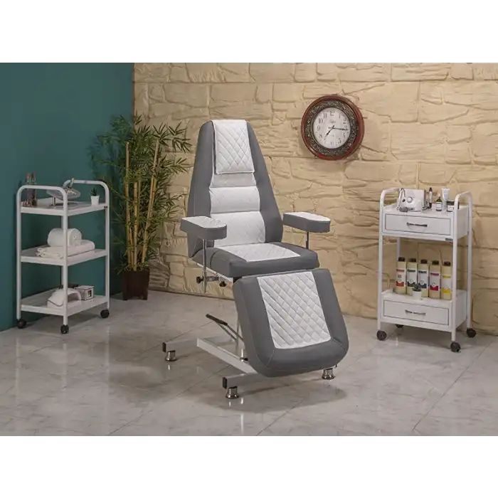 Royal Sırt ve Ayak Kısmı Hareketli Hidrolikli Koltuk Gri - Beyaz | Konforlu Ergonomik 2414