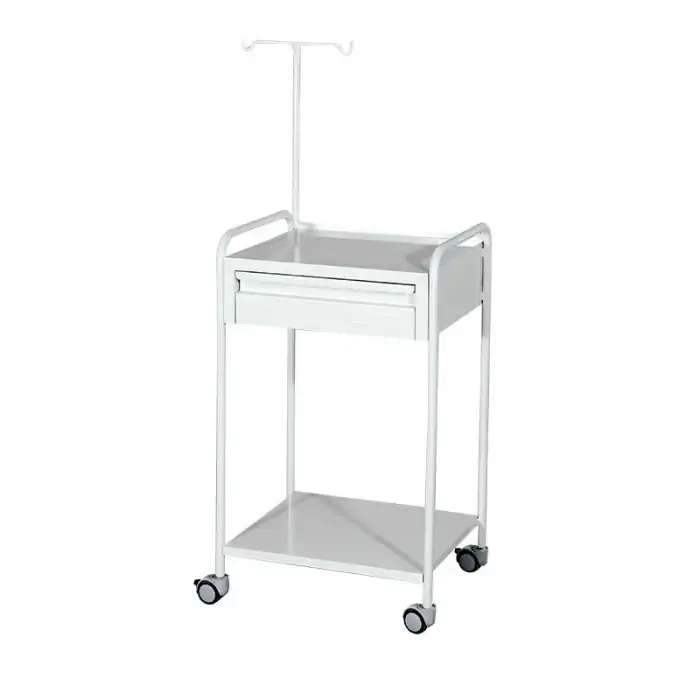 Serum Askılıklı ve Çekmeceli Cihaz Arabası | Metal Gövde, Antibakteriyel Boyalı, Antistatik Tekerlekli E-233/A
