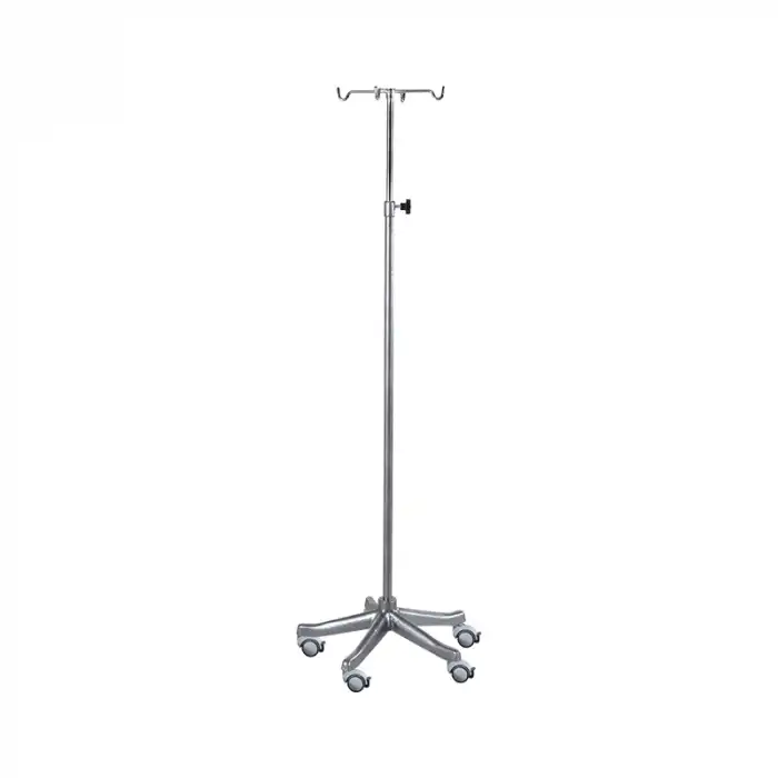 Serum Askısı | 4 Kancalı Nikelajlı Askı, Döküm Ayaklı, Gümüş Renk Antistatik Tekerlekli E-288
