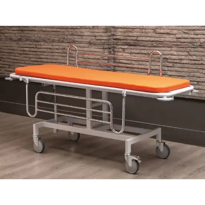 Turuncu Hasta Taşıma Sedyesi | Amortisörlü Sırt ve Trendelenburg Ayarlı, Emniyet Kemerli TM-C3007