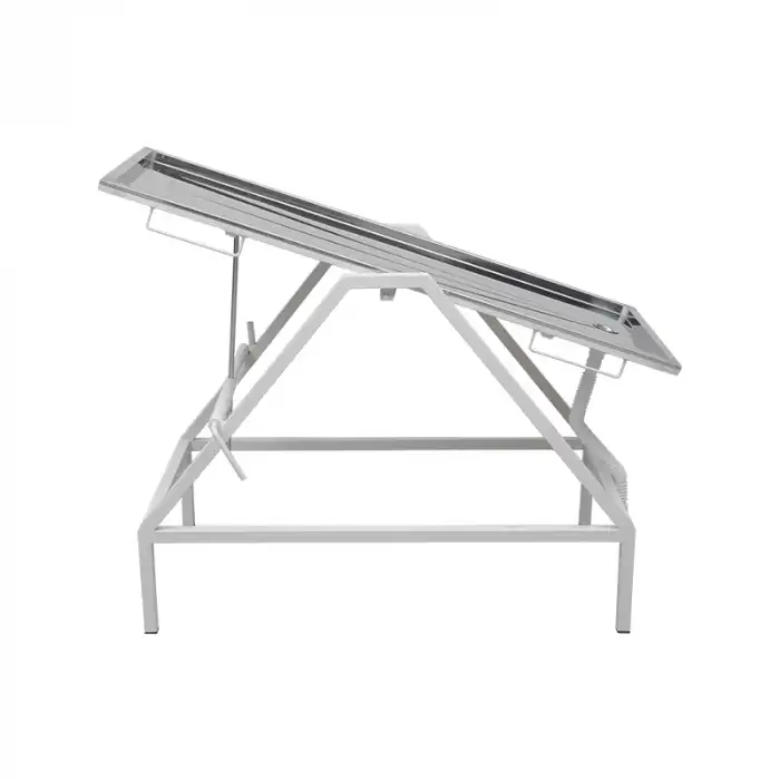 Veteriner Masası | İki Yöne Eğim Ayarlı, Atık Giderli, Sabit Ayaklı Paslanmaz Tabla E-279