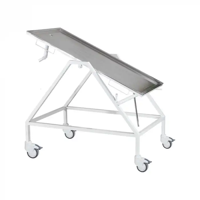 Veteriner Muayene Masası | Eğim Ayarlı, Atık Giderli, Tekerlekli Paslanmaz Çelik Tabla E-278/B