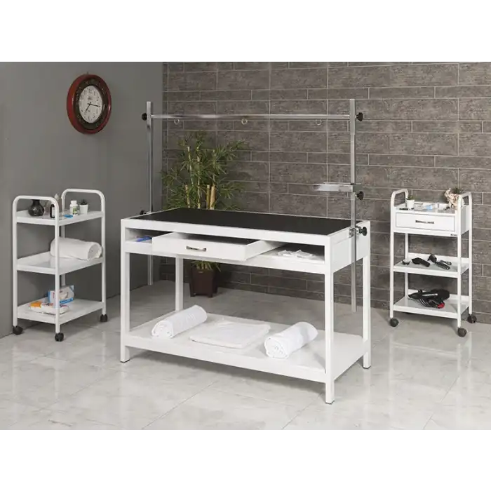 Veteriner Pet Bakım Ve Muayene Masası | Sabit Ayaklı Ahşap Çekmeceli Kauçuk Üst Yüzeyli Tabla 6006