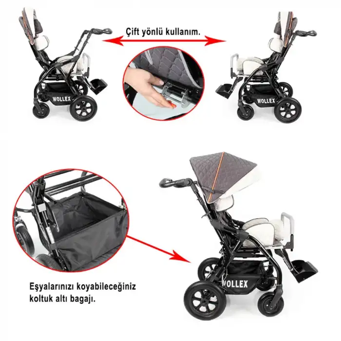 WOLLEX TRIO CP Engelli Puseti | Ayarlanabilir Yapısı ve Katlanabilir Şasesiyle Taşınabilir CP 8901-16