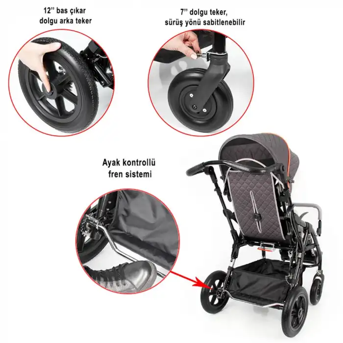 WOLLEX TRIO CP Engelli Puseti | Ayarlanabilir Yapısı ve Katlanabilir Şasesiyle Taşınabilir CP 8901-16