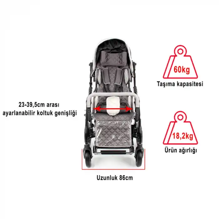 WOLLEX TRIO CP Engelli Puseti | Ayarlanabilir Yapısı ve Katlanabilir Şasesiyle Taşınabilir CP 8901-16