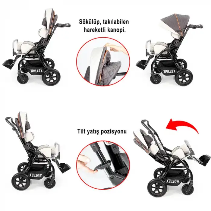 WOLLEX TRIO CP Engelli Puseti | Ayarlanabilir Yapısı ve Katlanabilir Şasesiyle Taşınabilir CP 8901-16