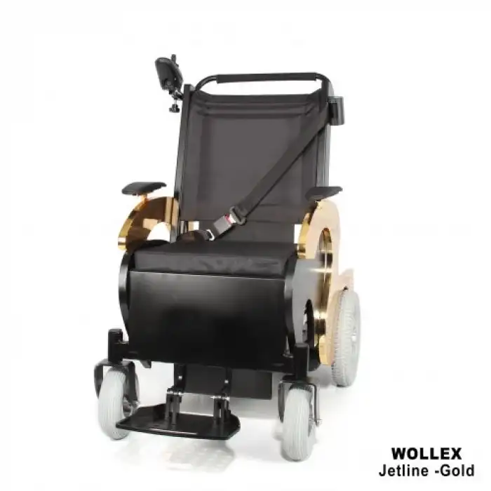 WOLLEX Refakatçi Sürüşlü Akülü Tekerlekli Sandalye | Güçlü Motor ve 250 kg Kapasiteli Jetline Gold