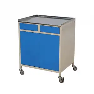 2 Çekmeceli Cihaz Arabası | Paslanmaz Çelik Tezgahlı, Metal Gövde, Antistatik Tekerlekli E-235