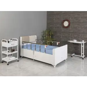 2 Motorlu Kumandalı Elektrikli Hareketli Hasta Karyolası | Ortopedik Yatak Ahşap Panelli 5306