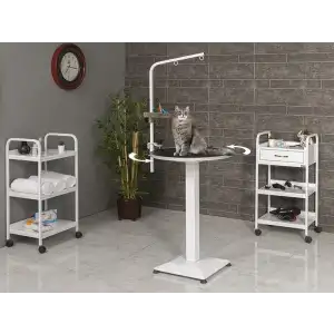 Veteriner Pet Bakım Ve Muayene Masası | Sabit Ayaklı Döner Kauçuk Üst Yüzeyli Tabla 6002