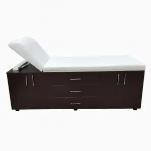 Ahşap Muayene Masası | 2 Dolaplı, 3 Çekmeceli ve Manuel Sırt Ayarlı Sağlam Yapı